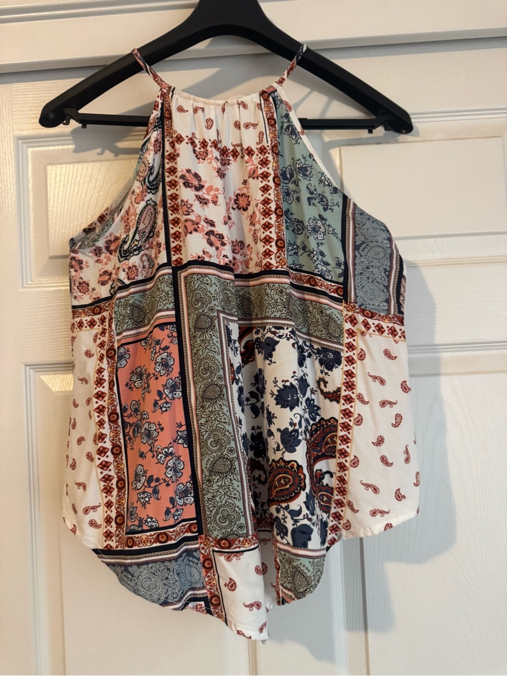 Maurices Multicolor Patchwork Halter Cami — Coral, Navy, Sage, Cream